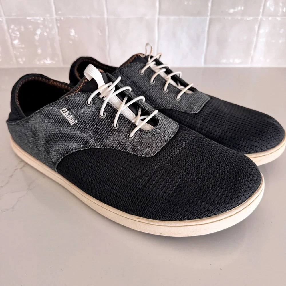 Olukai Nohea‎ Moku Sneakers Mens 11.5 Grey Navy Mesh Boat Shoes Slip On No Tie
